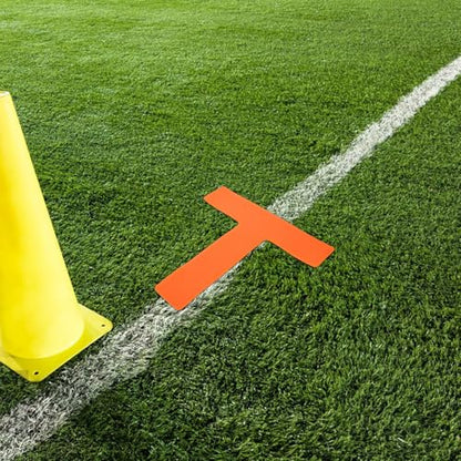 4pcs T-Shaped Football Training Spot Markers Flat Boundary Pads Orange Athletic Court Accessories for Agility Drills and Field Marking