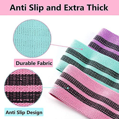 Resistance Bands Exercise Bands for Legs and Butt,Fabric Non Slip Hip Fitness Booty Workout Bands, Set of 8 Resistance with Door Anchor Legs Ankle Straps for Men Women Gym Home Fitness Yoga
