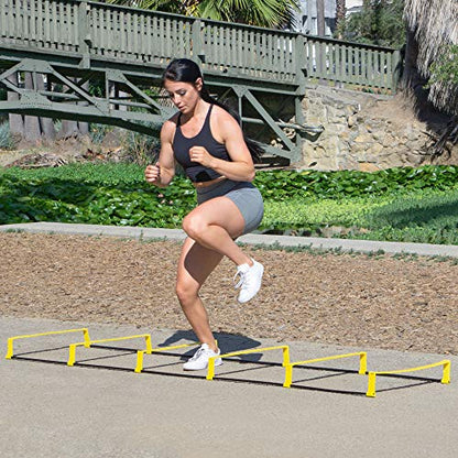 ProsourceFit Raised Speed & Agility Ladder with 6 Collapsible Hurdles for Footwork, Football & Soccer Elevated Training Workout Equipment