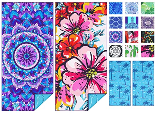TwoYek 2 Pack Microfiber Thin Beach Towel Lightweight 71x32 Oversized Extra Large Sand Free Towels Quick Dry for Travel Pool Yoga Gym Sports Beach Accessories Vacation Essential Gift - color: 2 Pcs Mandala Floral