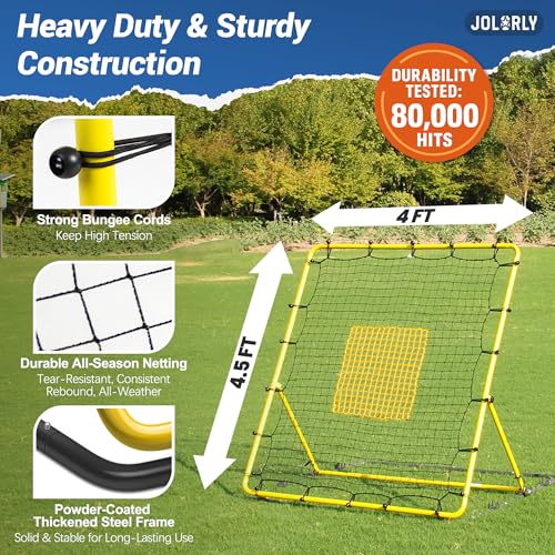Heavy Duty Baseball Rebounder Net Fielding Trainer Pro Softball Pitch Back Bounce Pitchback for Ground, Line Drive, Fly Ball Return Settings - size: 4 x 4.5 ft