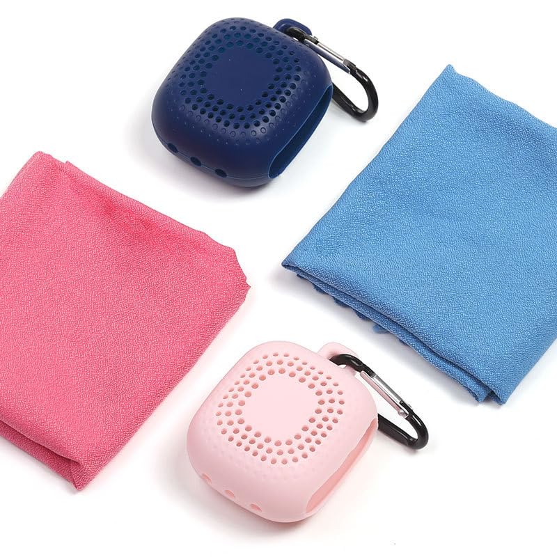 Outdoor Travel Quick Drying 40CM Towel with Portable Creative Silicone Box, Microfiber Cold Sports Quick Drying Towel, Gym, Beach, Yoga, Sports Travel (Pink)