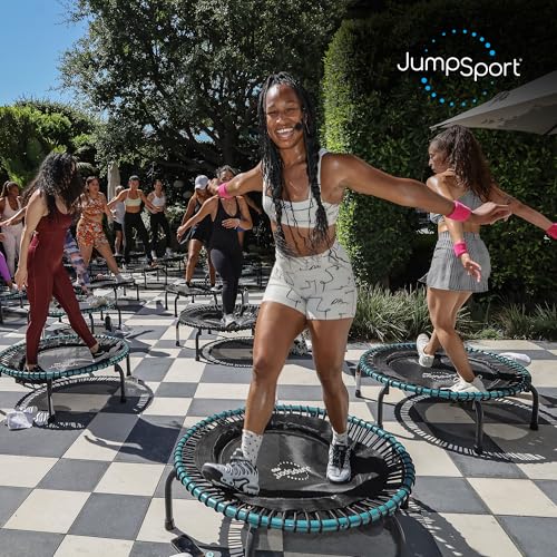 JumpSport 350 PRO 39 Inch Fitness Trampoline Indoor Rebounder Cardio Workout Equipment 300 lb Capacity - color: Teal