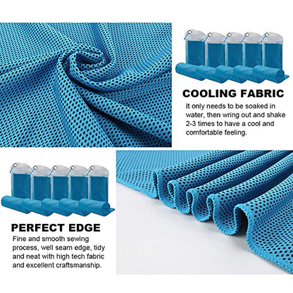 10 Pack Cooling Towels Bulk Microfiber Ice Towel Quick Dry Breathable Chilly Sweat Towel Stay Cool Towel for Neck Face Yoga Gym Workout Running Pilates Beach with Carabin Bag, 40x12'', Blue - color: Light Blue
