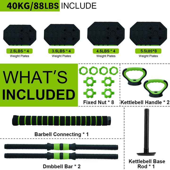 Adjustable Dumbbell Set, Adjustable Weights 30/44 /66/88 LBS Free Weight Set for Home Gym