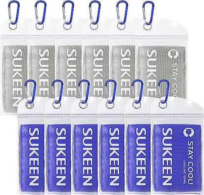 Sukeen Cooling Towels for Neck and Face, Cooling Towel 12 Pack, Microfiber Sports Cooling Towels, Soft Breathable Sweat Towel for Workout,Yoga, Golf, Gym, Camping, Sport, Running(40" x 12")