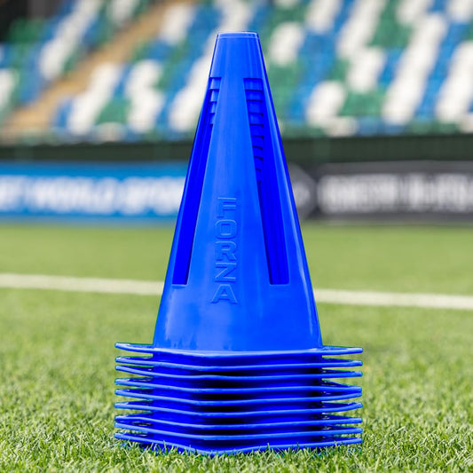FORZA Flexi Cones [10 Pack] | Ultra-Durable Training Cones for Sports Drills and Practice – Available in 9 Bright Color Options - color: Electric Blue