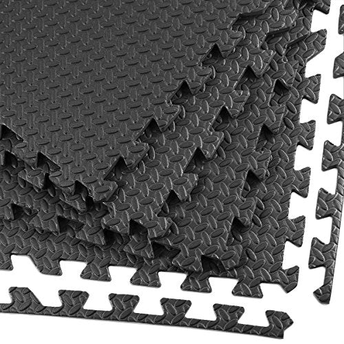 3/8" Thick 100 sq. ft. (25 pcs) Gym EVA Foam Floor Mats (24" x 24") | Steel Pattern, Black - style: Steel Pattern-Black