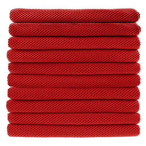 Peicees 10 Pack Microfiber Cooling Towels for Neck Sports Gym Workout Cooling Towel, Fast Drying Super Absorbent Compact Lightweight for Climbing Camping Travel Beach Swimming Backpacking - color: Red 10 Pack