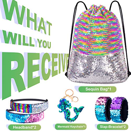 GA&EN Mermaid Reversible Sequin Drawstring Backpack/Bag Rainbow/Silver for Kids Girls - color: 18-rainbow/Silver