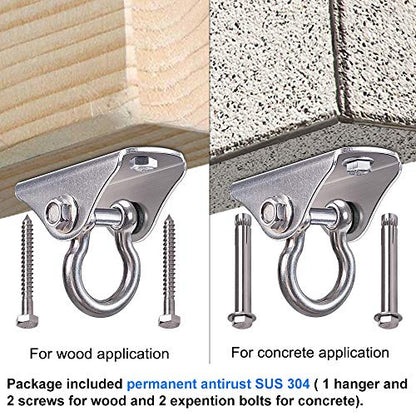 Stainless Steel Heavy Duty Swing Hanger Ceiling Mount 1600 LB Capacity Swing Hardware for Swing Seat, Yoga, Heavy Bag, Porch Swing, Hanging Chair with 2 Screws and 2 Expansion Bolts