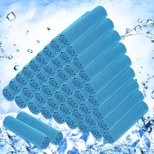 Hosuly 50 Pack Cooling Towels, 40"x12" Yoga Towels Ice Breathable Soft Chilly Sweat Rag Microfiber Workout Rags for Neck and Face for Gym Golf Sport Running(Light Blue) - color: Light Blue