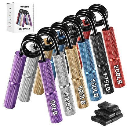 Grip Strength Trainer, 6 Pack Grip Strength Trainer Set (50-350LB), No Slip Hand Grip Strengthener, Wrist Forearm Strengthener with Grip Tape for Strength Training, Exercise, Injury Recovery - color: Purple+Silver+Gold+Blue+Black+Red (50-200 LBS)