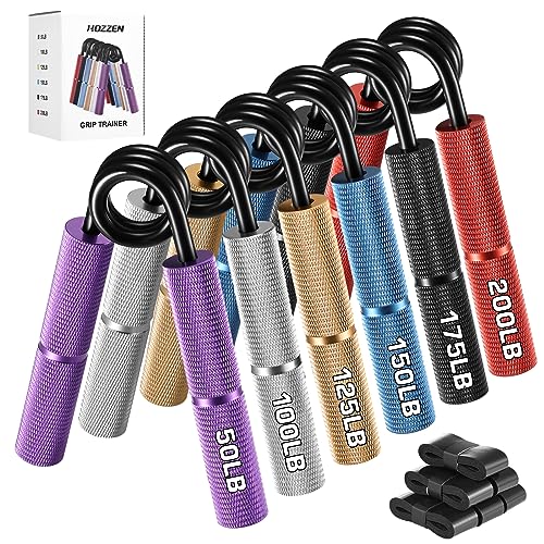Grip Strength Trainer, 6 Pack Grip Strength Trainer Set (50-350LB), No Slip Hand Grip Strengthener, Wrist Forearm Strengthener with Grip Tape for Strength Training, Exercise, Injury Recovery - color: Purple+Silver+Gold+Blue+Black+Red (50-200 LBS)