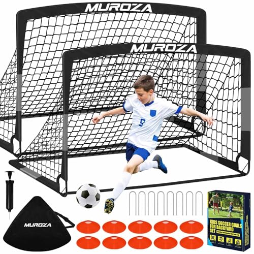 Agility Ladder & Soccer Goal Training Set, 20ft Speed Ladder with Cones, Hurdles, Jump Rope & Parachute, Plus 2 Pack Pop Up Kids Soccer Goals with Ball & Cones for Backyard Sports Practice
