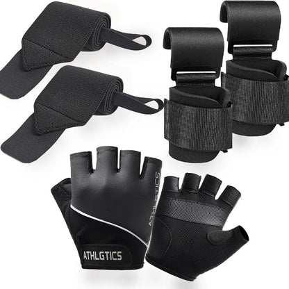3 in 1 Weight Lifting Gloves with Deadlift Hooks & Wrist Wraps, Available M/L/XL Sizes, Breathable Non Slip Gym Gloves for Men Women, Adjustable Wrist Support for Powerlifting Deadlifts