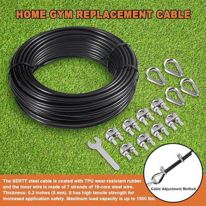 Replacement Cable for Pulley Cable Machine, Pulley Cable for DIY Home Gym, Wire Rope Length 32.8/65.6/98.4 Ft for Weight Lift Pulley System, Gym Steel Cable, Thick 5mm, TPU Coated
