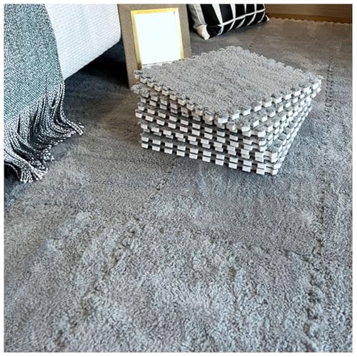 14 Pcs Carpet Puzzle Mats for Floor,Plush Carpet Tiles Interlocking Floor Mats,Fluffy Thick Foam Floor Tiles Puzzle Rug for Playroom,Classroom,Gym,Basement,Gray - color: Grey