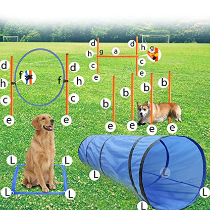 Dog Agility Training Equipment, Obstacle Agility Training Starter Kit for Doggie, Including Tunnel, 13 Weave Poles, Adjustable Hurdle, Jump Ring, Pause Box and Carrying Bag(Blue)