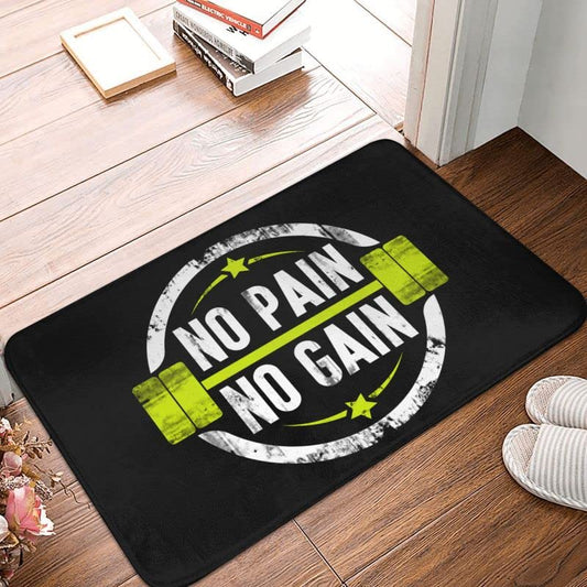 Extra Durable Door Mat -No Pain No Gain Floor Door Bathroom Kitchen Mats Indoor Bodybuilding Fitness Gym Doormat Bedroom Balcony Entrance Carpet Rug 16x24inch