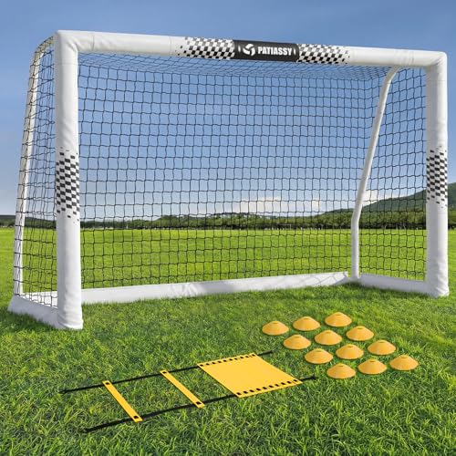 Soccer Goal for Backyard, 8x5/6x4 FT Heavy Duty Soccer Net with Safety Foam Padded Metal Post, Durable Goals with Training Set Agility Ladder & 12 Cones for Youth & Adults Practice - size: 8x5 FT