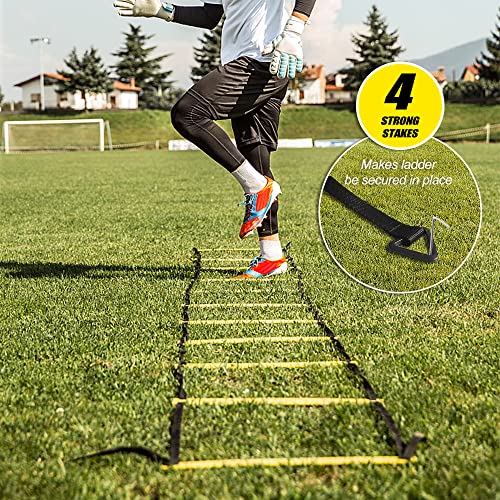 12 Rung Agility Speed Ladder, Adjustable Training Ladder with 12 Marker Cones and Storage Bag, for Soccer Football Fitness Speed Coordination Training