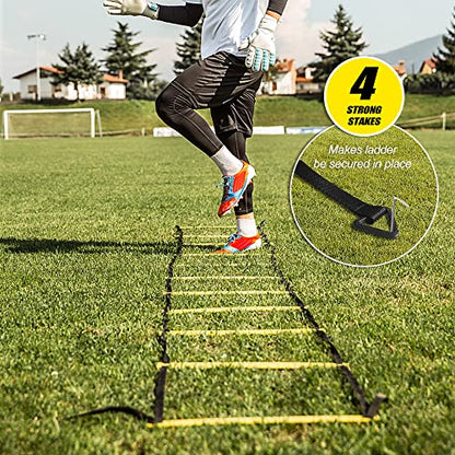 12 Rung Agility Speed Ladder, Adjustable Training Ladder with 12 Marker Cones and Storage Bag, for Soccer Football Fitness Speed Coordination Training