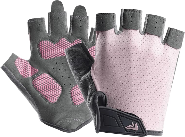 Half-Finger Workout Gloves Unisex - Anti Slip Exercise Gloves Gym Training - color: Pink/Dark Gray, size: Medium