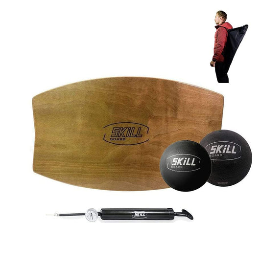 The Skill Board Beginner to Pro - Wooden Balance Board for Adults Bundle - Incl. Balance Trainer for All Sports, Gym, Standing Desk, or Yard Games, 2x Fitness Balls, Ball Pump and more - size: Mini