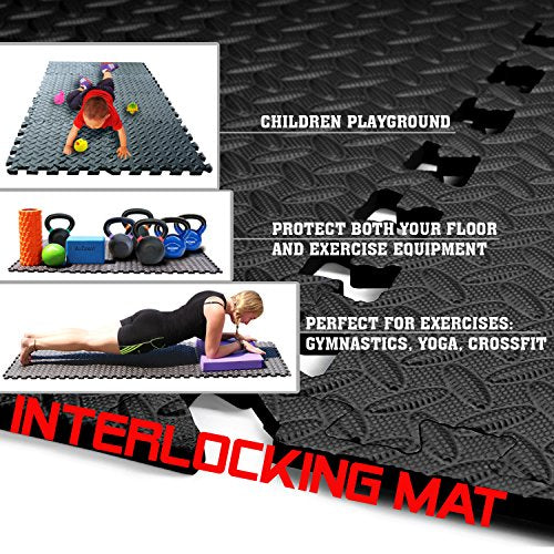 Puzzle Exercise Mat with EVA Foam Interlocking Tiles - Interlocking Floor Mats for Gym Equipment - Ideal for Home Gym, Aerobic, Yoga and Pilates