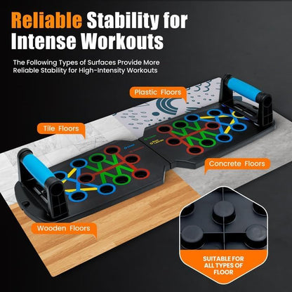 Push Up Board for Men - 15-in-1 Foldable Pushup Board with Push Up Bar, Handles & Bands, Portable Home Gym & Workout Equipment for Chest Exercise, for Teen Boys 16-18 & Gym Lovers