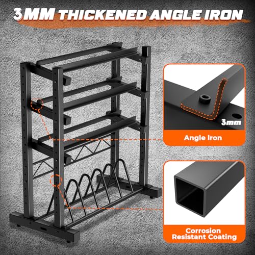 1100LBS Weight Rack for Home Gym, Upgraded 4-Tier Dumbbell Rack, Barbell Holder Bumper Plate Storage Rack with Adjustable Height & Width Design, Heavy Duty Weight Storage Organizer (Rack Only)