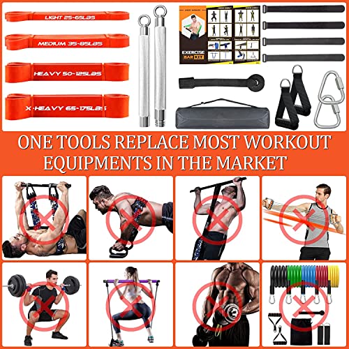 DASKING Resistance Band Bar Set for Home Gym, 500LB Total Resistance with Longer Bar & 4 Stackable Bands, Detachable for Full Body Workouts, Door Anchor, Exercise Guide - style: 75CM/29.5” Length