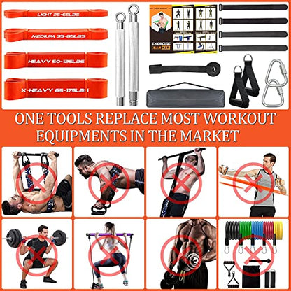 DASKING Resistance Band Bar Set for Home Gym, 500LB Total Resistance with Longer Bar & 4 Stackable Bands, Detachable for Full Body Workouts, Door Anchor, Exercise Guide - style: 75CM/29.5” Length