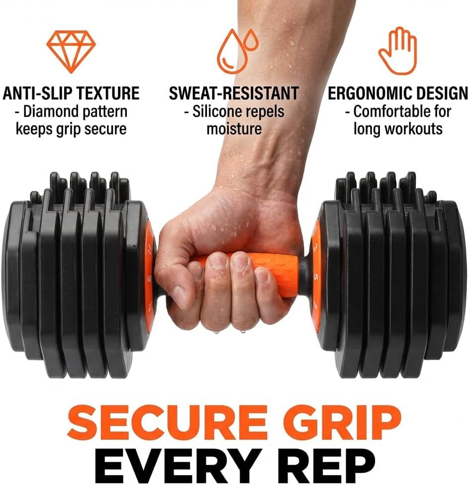 Adjustable Dumbbell Set 50 lbs, 10-in-1 Bi-Directional Adjustable Dumbbells,1 Hand Quick-Dial, No-Roll Dumbbell Set with Storage Tray, Strength Training HIIT for Home Gym