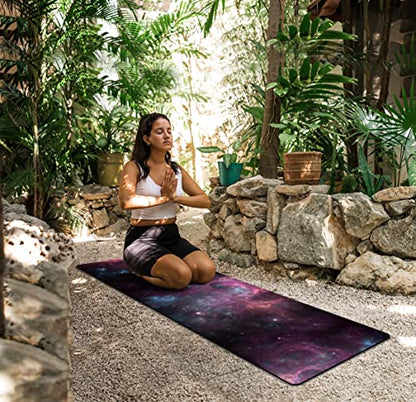 nuveti Printed Travel Yoga Mat-1/16 Inch Thick Non Slip Fitness Workout Mat with Carrying Bag, Foldable Lightweight Suede & Natural Rubber Yoga Mat for Yoga Pilates and Fitness 72" L x 24" W x 1.5mm - color: XingLuoQiBu