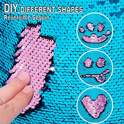 GA&EN Mermaid Reversible Sequin Drawstring Backpack, Blue/Pink Dance Bag for Girls Kids with Headband Keychain Bracelet for Christmas Gift Princess Dress Up Clothes Costume Party Birthday - color: 2-blue/Pink