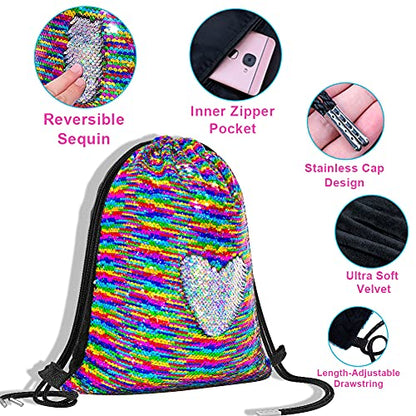 GA&EN Mermaid Reversible Sequin Drawstring Backpack/Bag Rainbow/Silver for Kids Girls - color: 18-rainbow/Silver