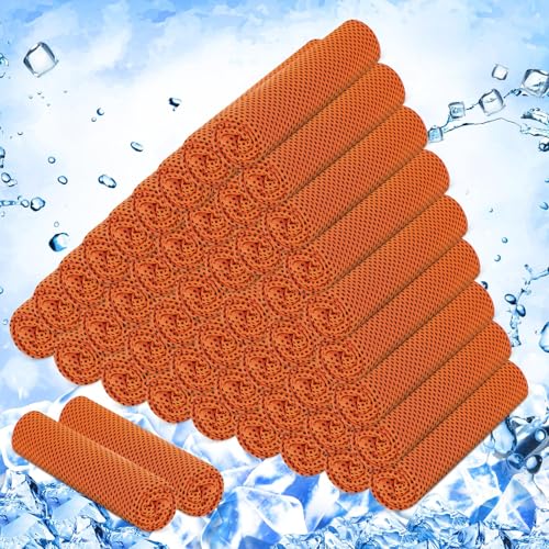Hosuly 50 Pack Cooling Towels, 40"x12" Yoga Towels Ice Breathable Soft Chilly Sweat Rag Microfiber Workout Rags for Neck and Face for Gym Golf Sport Running(Orange) - color: Orange