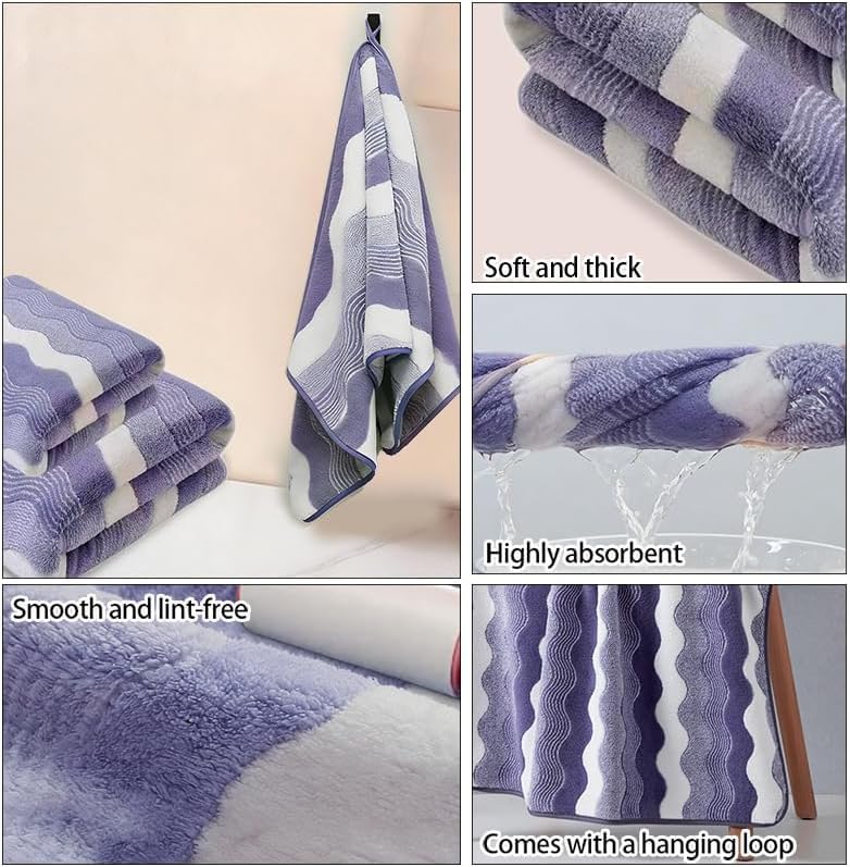 Microfiber Bath Towel 35x70in - Ultra Soft Quick Dry, Lightweight for Gym, Spa, Travel | Hotel Grade & Multi-Use| Single Pack - color: Purple and White Stripe, size: 35*70 Inches