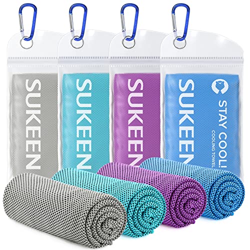Sukeen 4 Pack Cooling Towels (40"x 12"), Cooling Neck Wraps, Soft Ice Towel - color: Grey/Lake Blue/Purple/Blue