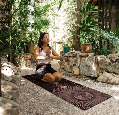 nuveti Printed Travel Yoga Mat-1/16 Inch Thick Non Slip Fitness Workout Mat with Carrying Bag, Foldable Lightweight Suede & Natural Rubber Yoga Mat for Yoga Pilates and Fitness 72" L x 24" W x 1.5mm - color: TaiYangXiXingXing