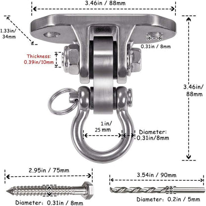 IOH Heavy Duty Swing Hanger Stainless Steel 304 Antirust - 2000 lb Capacity, 180 Silent, Playground Porch Yoga Seat Trapeze, Hammock Chair, Hanging Kit, Indoor Outdoor Set, Patent Design