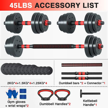 Adjustable Dumbbells Set of 2,Free Weight Set with Connector,Used as Barbell, Kettlebells, Push up Stand, Weight Plate, Fitness Exercises for Home Gym Suitable Men/Women - color: Red45lbs(22.5lbs*2)