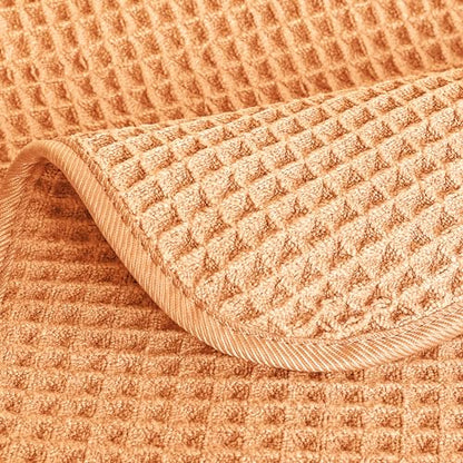 POLYTE 430 GSM Poly Blend Microfiber Quick Dry Waffle Hand Towel, 16x30 in - color: Orange