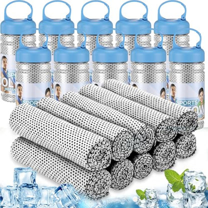 Honoson 10 Pcs Cooling Towels with Bottle, 47 x 12 in, Light Gray - color: Light Gray