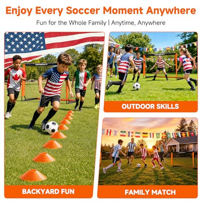 2 Pack Kids Soccer Goals for Backyard Set, 4x3 ft Pop Up Soccer Goal - color: Black Orange
