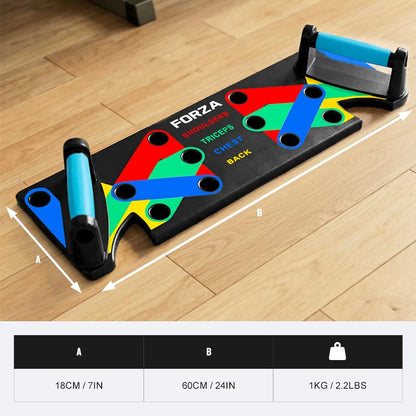 FORZA Push Up Board & Bar Set - 9-in-1 Push Up Board for Chest, Shoulders, Triceps & Back - Portable Home Gym Strength Training Board with Foam Cushioned Handles