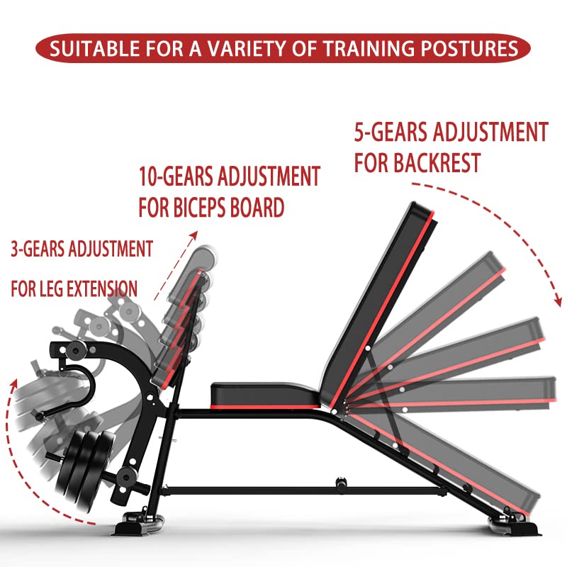 Utility Weight Bench with Leg Extension - Multi-Position Adjustable Bench for Strength Training, Dumbbell Exercise and Ab Workouts
