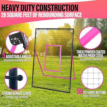 Volleyball Rebounder Net 7x4 ft - Adjustable Volleyball Training Equipment with Angle Customization - Rebounder Bounce Back Net, Portable & Durable Including Travel Bag